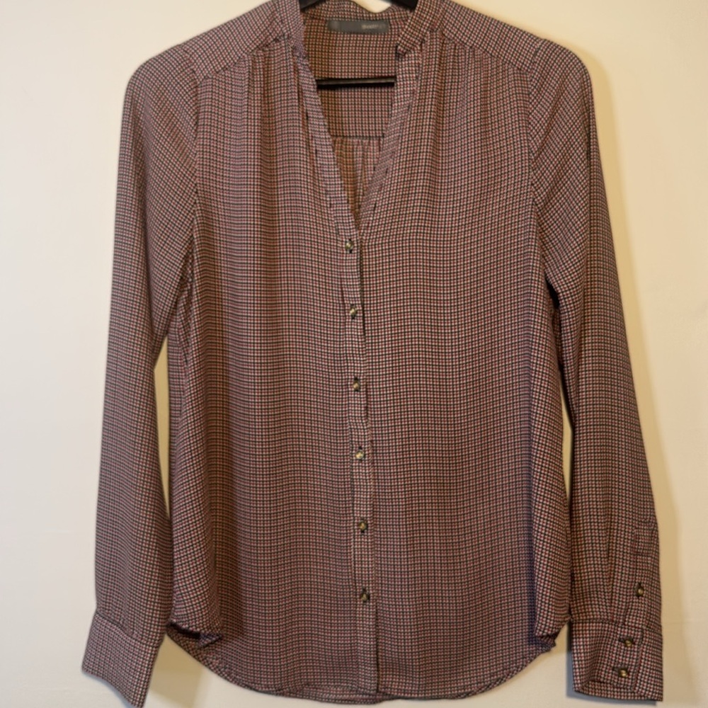 Smart set women’s button down blouse long sleeve XS red/navy/cream
